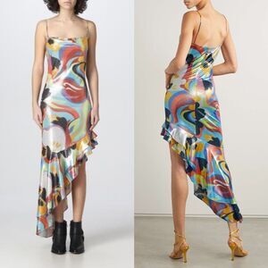 NWOT Etro Asymmetrical Artistic Floral Print Sleeveless Ruffle Dress Size 46/10